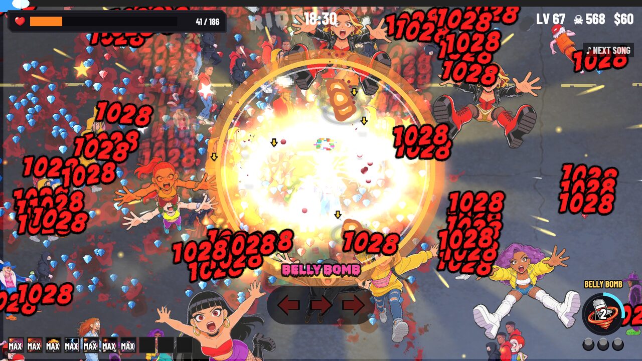El Guapo's belly-bomb slam, a huge explosion with damage numbers everywhere