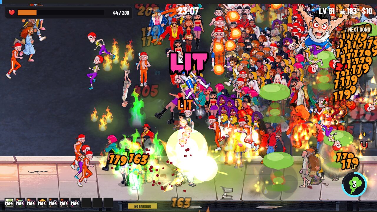 Moe's Lit ultimate, green fire pools lighting up the street